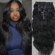 10pcs Natural Wave Black Clip in Hair Extensions