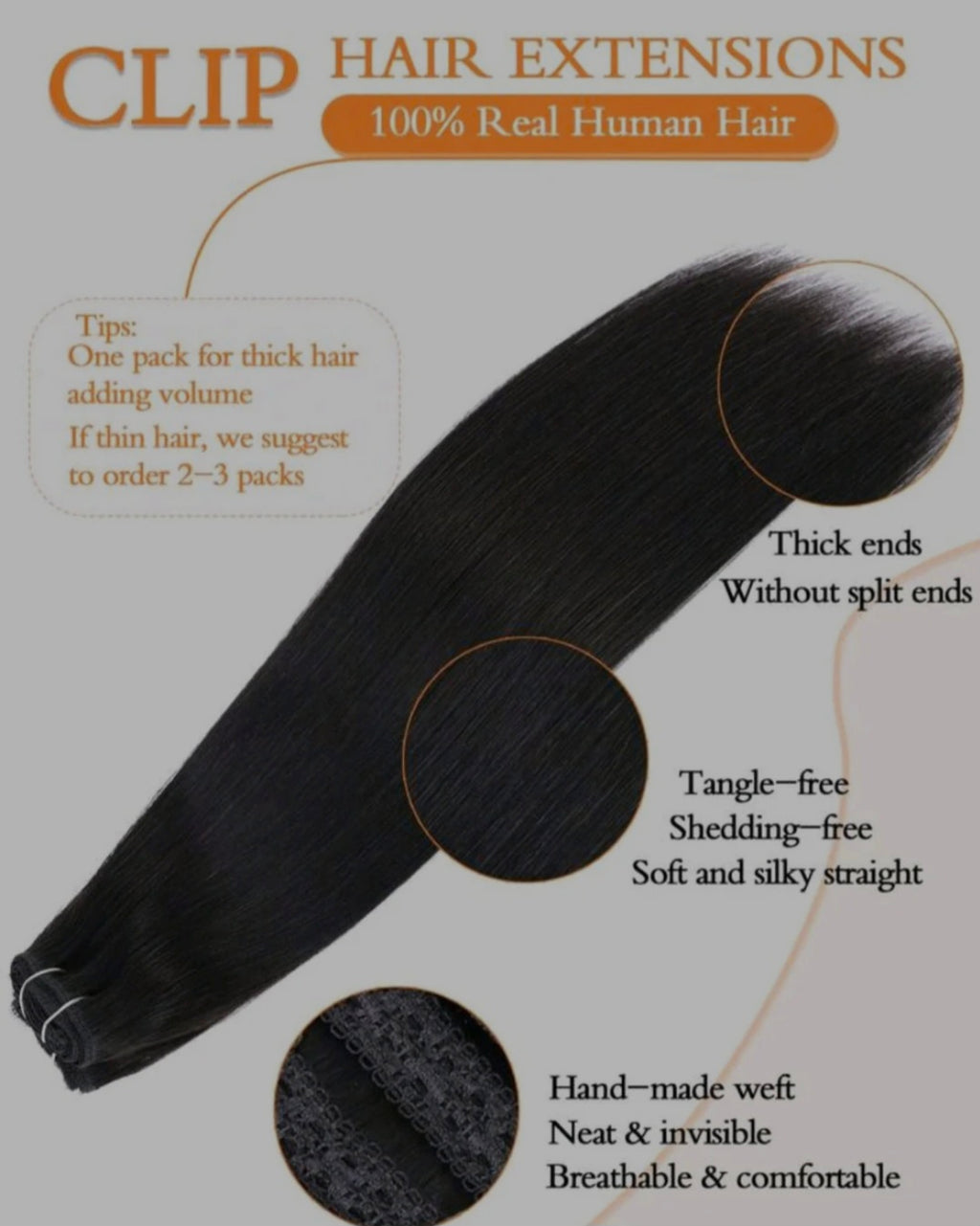 7pcs Clip in Straight Natural Hair Extensions